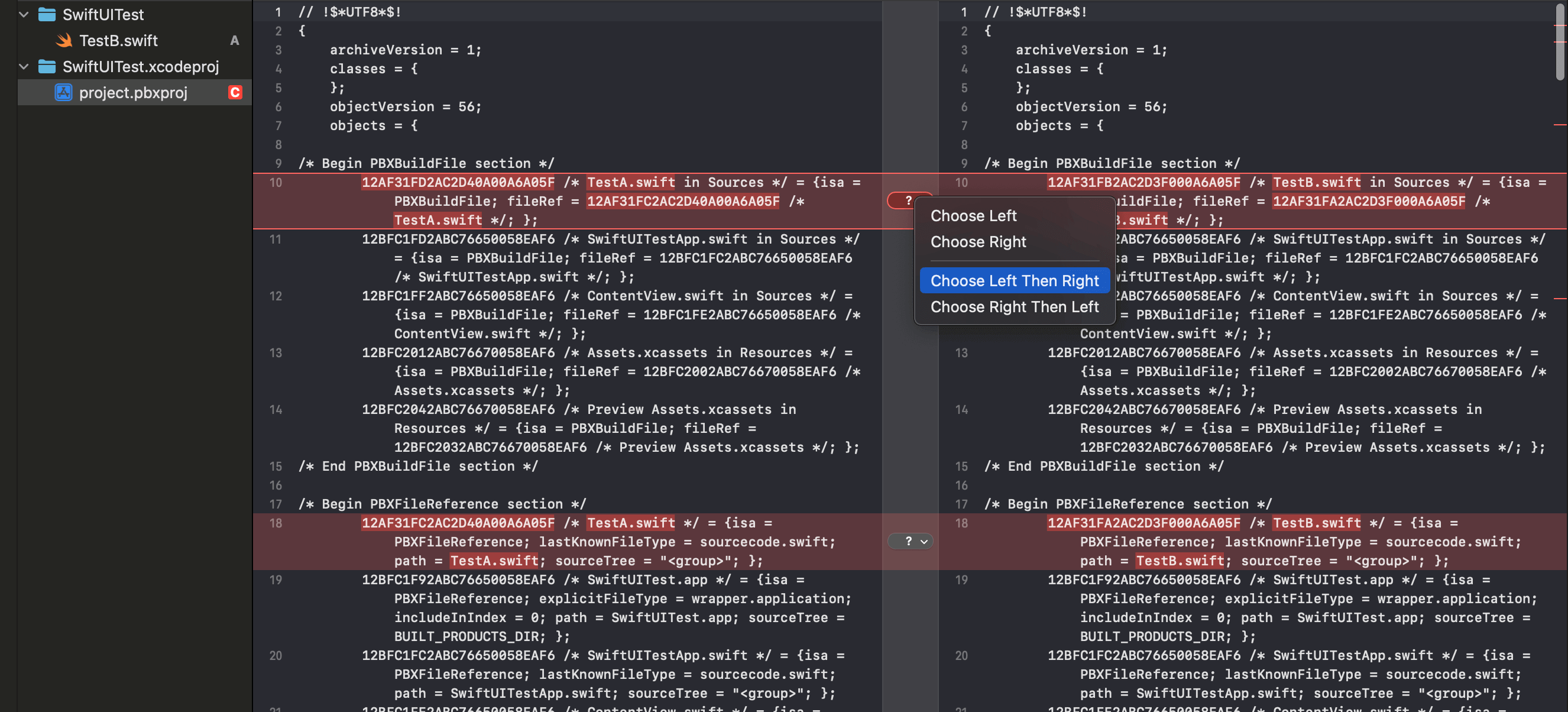 【Xcode/Git】.xcodeprojファイルのコンフリクト解消方法